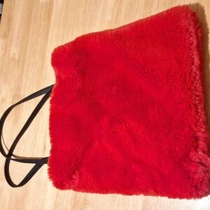 Red Faux Fur Tote Bag